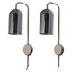 image 1 of Set of 2 Victoria - Satin Nickel Plug in Wall Lights with Glass Shades | Chrome | Grey | 2