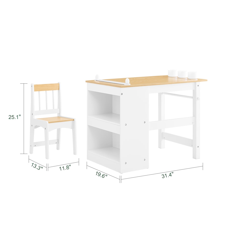 image 1 of SoBuy Kids Desk and Chair Set with 2 Storage Shelves and Paper Roll Holder, White/Natural, 31.4x19.6x25.1 in, 15.3 kg - KMB60-WN