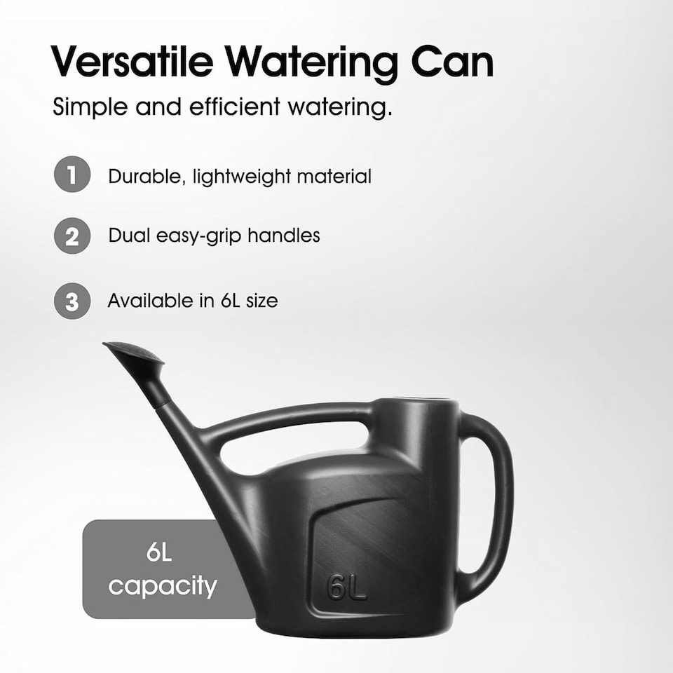 image 1 of 6L Black Watering Can With Detachable Sprinkler Rose