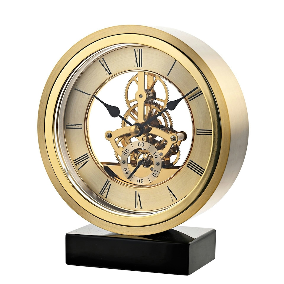 image 1 of Wm.Widdop Round Skeleton Clock on Base Gold