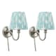 image 4 of ValueLights Neely Pair of - Plug in Brushed Chrome Easy Fit Wall Lights with Blue Pleated Tapered Lampshade - Bulbs Included