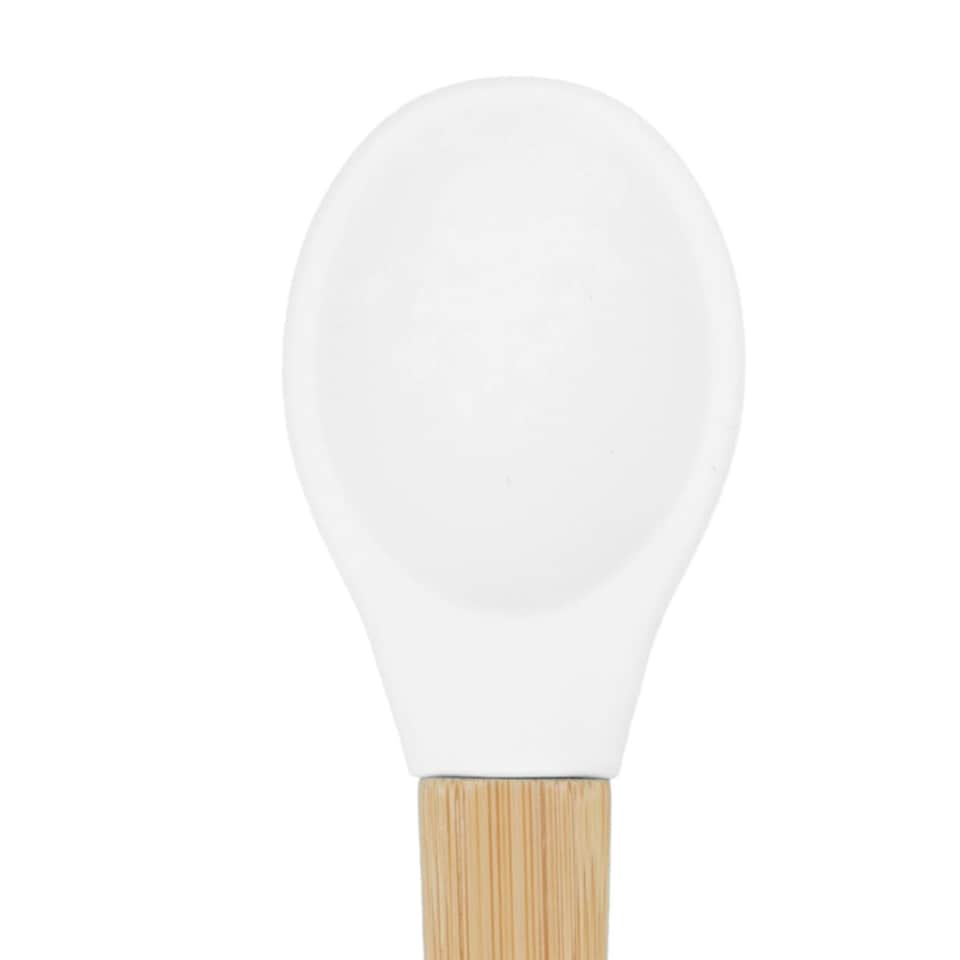 image 1 of Tiny Dining Children's Bamboo Silicone Tip Spoon - White