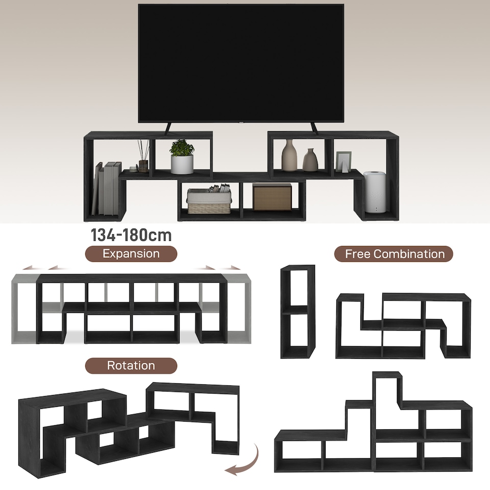 image 1 of HOMCOM TV Stand for TVs up to 75 Inches, Free Combination TV Unit with Storage Shelves, Extendable Entertainment Centre for Living Room, Black Wood-Effect