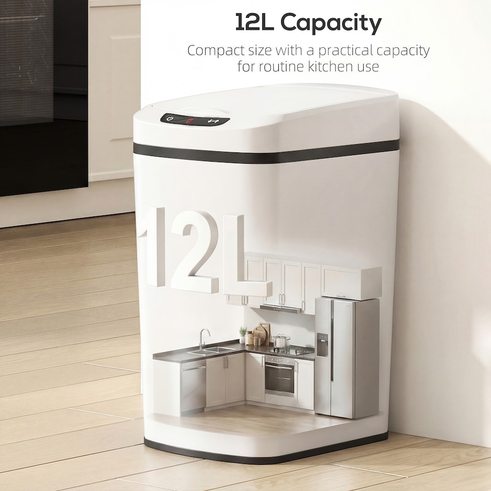 image 1 of HOMCOM 12L Sensor Bin, Automatic Touchless Motion Sensor Kitchen Bin, Compact Rubbish bin with Fingerprint Resistant Stainless Steel for Hygienic Gyms, Home Office Use, White | White