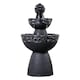 image 1 of Teamson Home Garden Outdoor Water Feature, 3-Tier Pedestal Water Fountain, Dark Grey Stone Finish