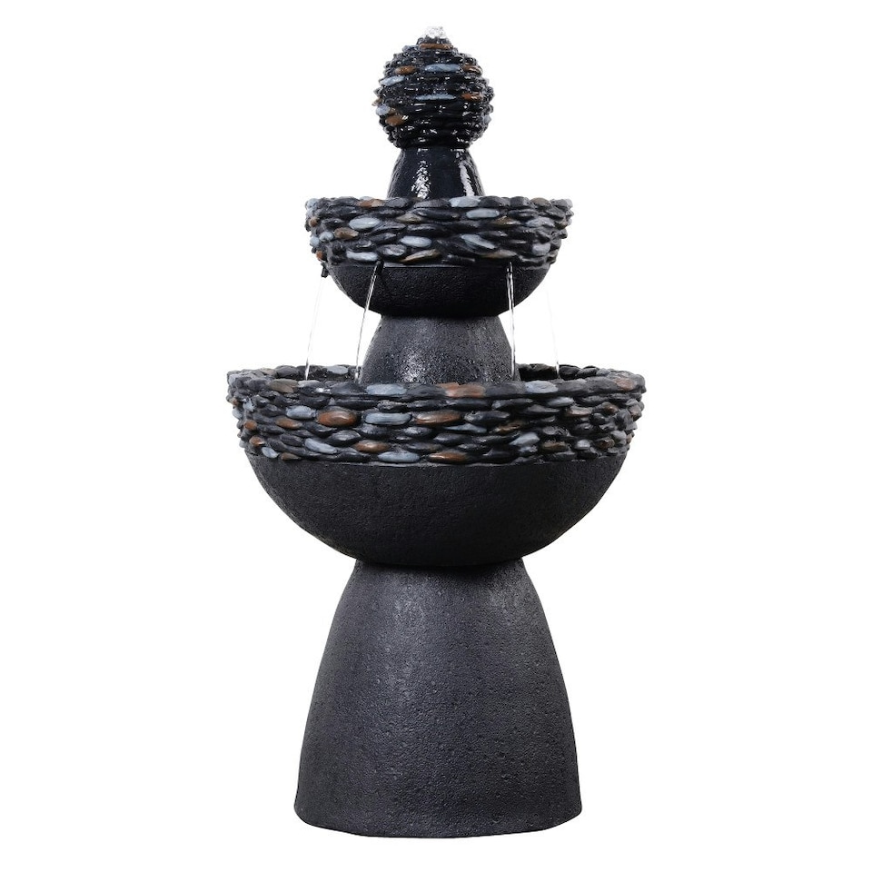 image 1 of Teamson Home Garden Outdoor Water Feature, 3-Tier Pedestal Water Fountain, Dark Grey Stone Finish