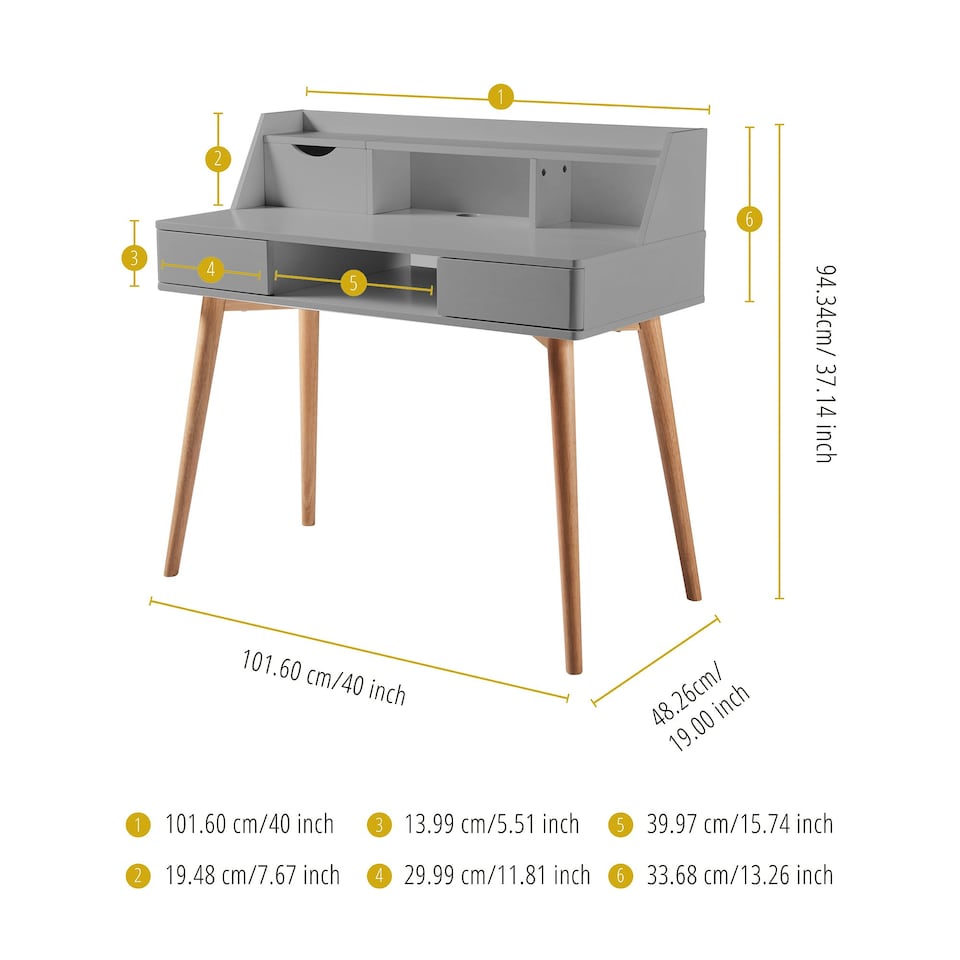 image 1 of Teamson Home Creativo 40in Modern Wooden Writing Desk with Storage, Grey/Natural