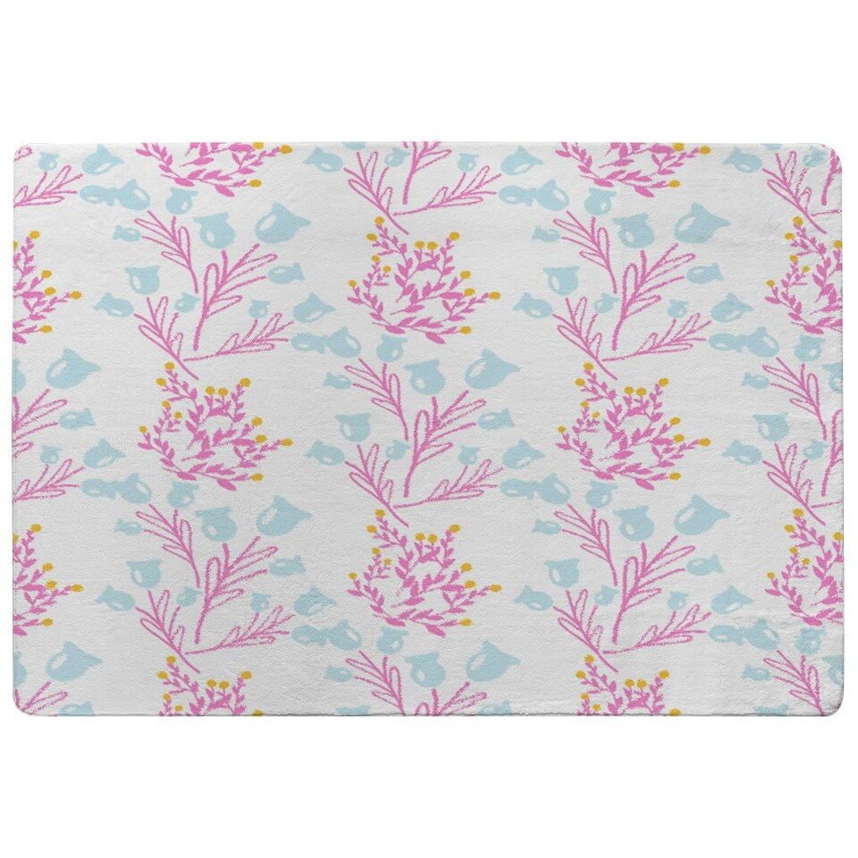 image 1 of Pink & Blue Flower Design (Rug) Pink | Large: 140x200cm