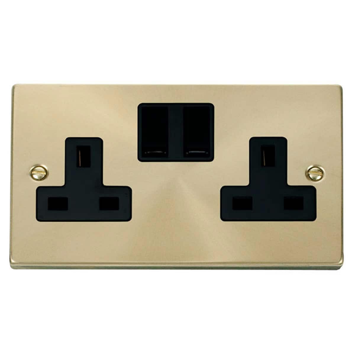 SE HOME Satin Brushed Brass 2 Gang 13A Twin Double Switched Plug Socket Gold Satin Brass