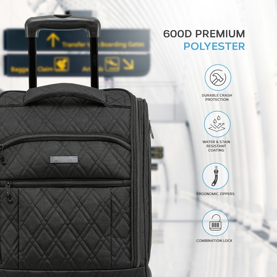 image 1 of Flight Knight 45x36x20cm easyJet Underseat Carry On Non Priority Approved Hand Luggage Case - 2 Wheels - Ultra Lightweight Durable Soft Textile Cabin Suitcase Grey | Charcoal | Cabin Bag