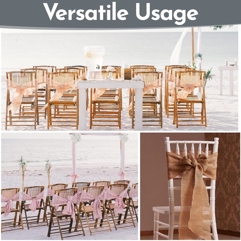 image 1 of 7" x 108" Hessian Chair Sashes, Rustic Burlap Table Runner Sash - 10pcs