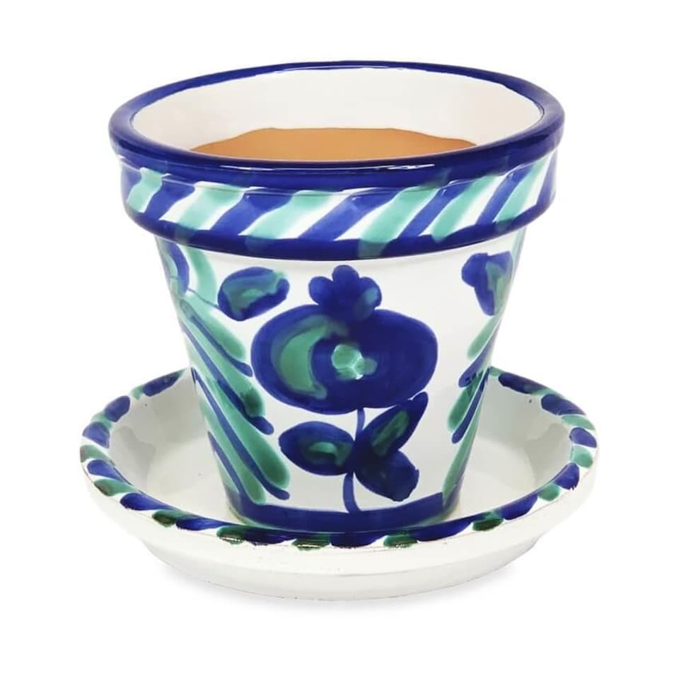 image 1 of Verano Spanish Ceramics Set of 3 Plant Pots & Drainage Plates - 16-29cm Granada
