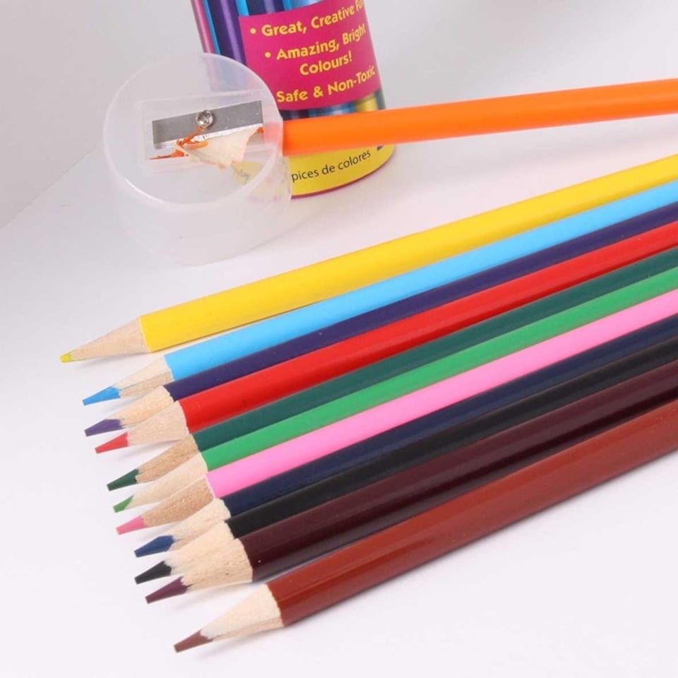 image 1 of Artbox 12 full size colouring pencils set in round storage metal tin box with sharpener