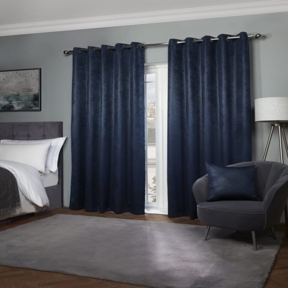 image 1 of Metro Thermal Blackout Eyelet Curtains 116cm x 183cm Navy Blue | Blue