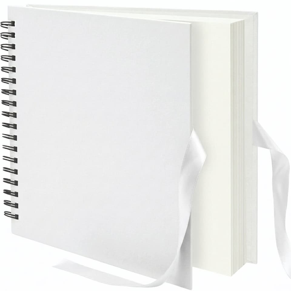 image 1 of ARPAN Spiral Bound Scrapbook Album – 50 Sheets / 100 Pages, 200 GSM Thick Paper – DIY Photo Album Memory Book with Ribbon Closure (26 x 25.5 cm) for Wedding, Baby, Travel, Artwork & Scrapbooking