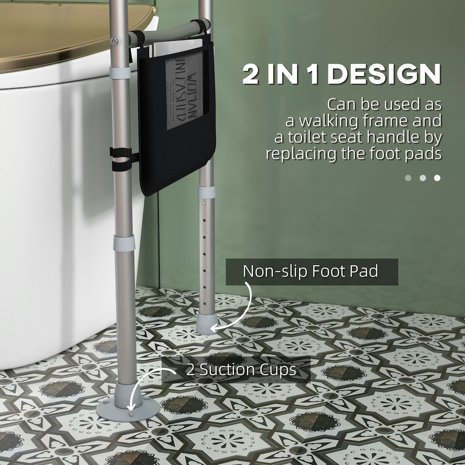 image 1 of HOMCOM Adjustable Toilet Safety Frame with Additional Rubber Tips Storage