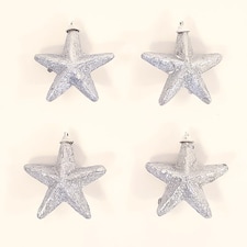Silver Glittered Star Christmas Tree Decorations 8cm - Pack of 4