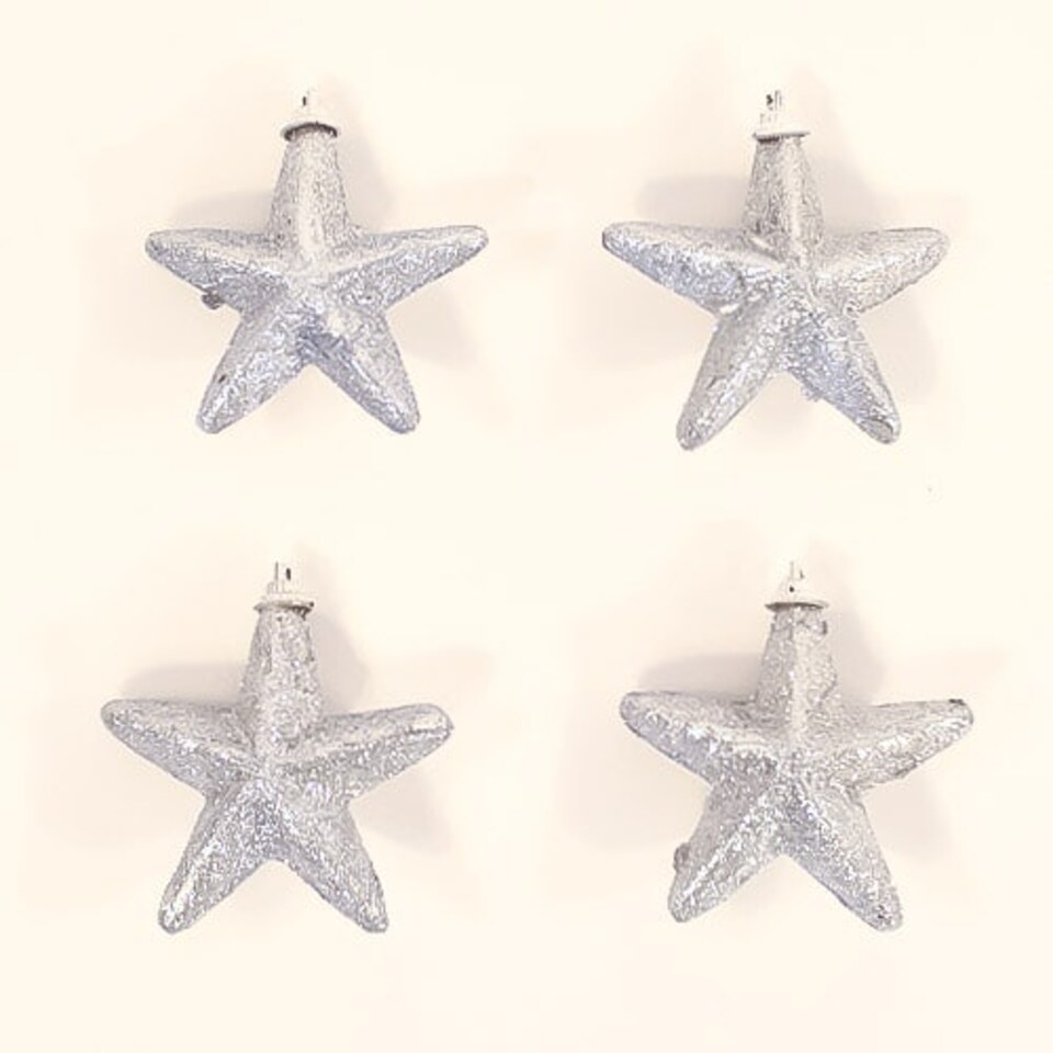 Silver Glittered Star Christmas Tree Decorations 8cm - Pack of 4