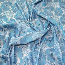 Turquoise Embroidered Voile Fabric for Dressmaking, 140cm / 55" Wide - per metre