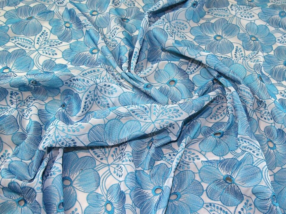 Turquoise Embroidered Voile Fabric for Dressmaking, 140cm / 55" Wide - per metre