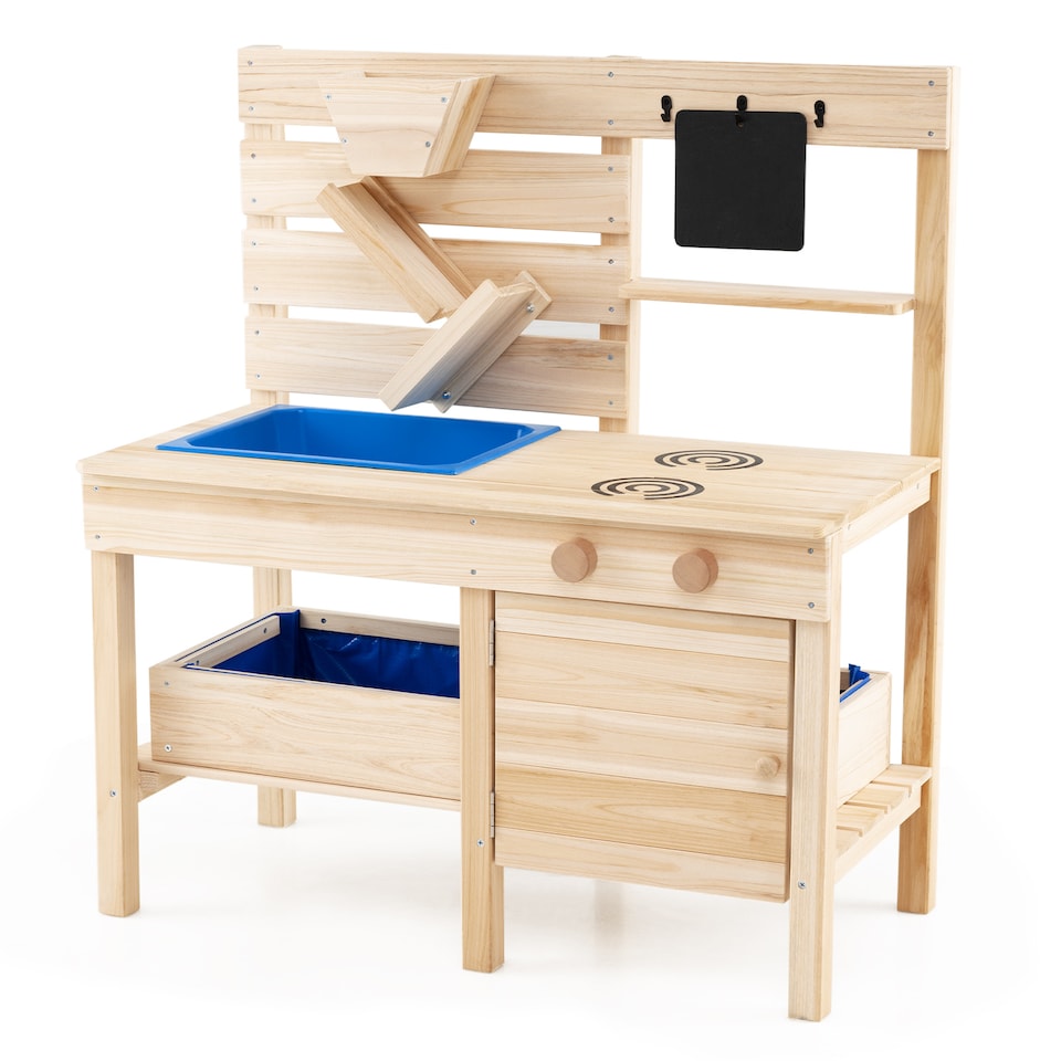 image 1 of COSTWAY Mud Kitchen Kids Outdoor Play Kitchen with Detachable Sandbox-Natural