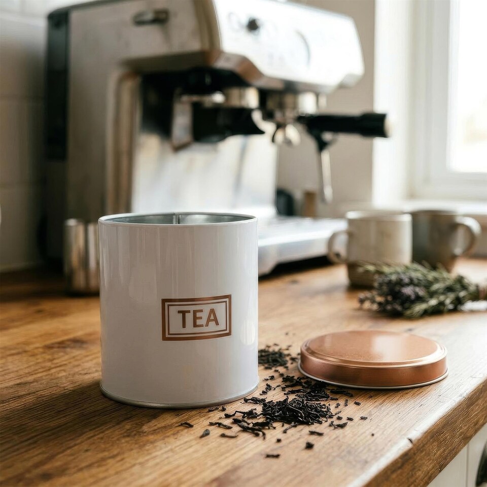 image 1 of Harbour Housewares 3pc Tea Coffee Sugar Canister Set - Round Metal Airtight Kitchen Canister Tin Pots