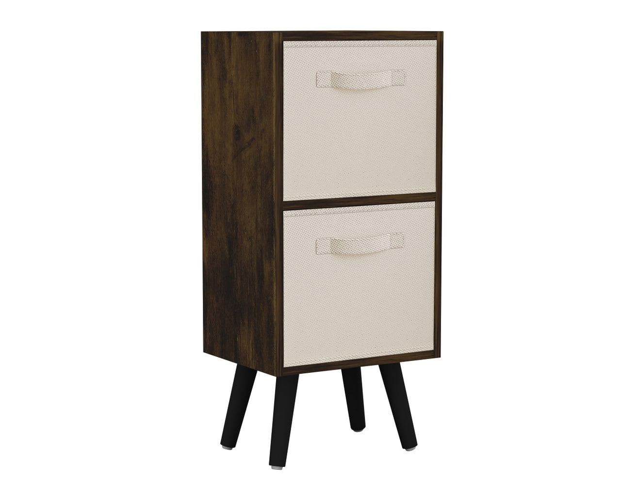 Rustic Brown 2-Tier 2-Drawer Cube Shelving Unit with Scandinavian Legs Cream Cream & Black 1