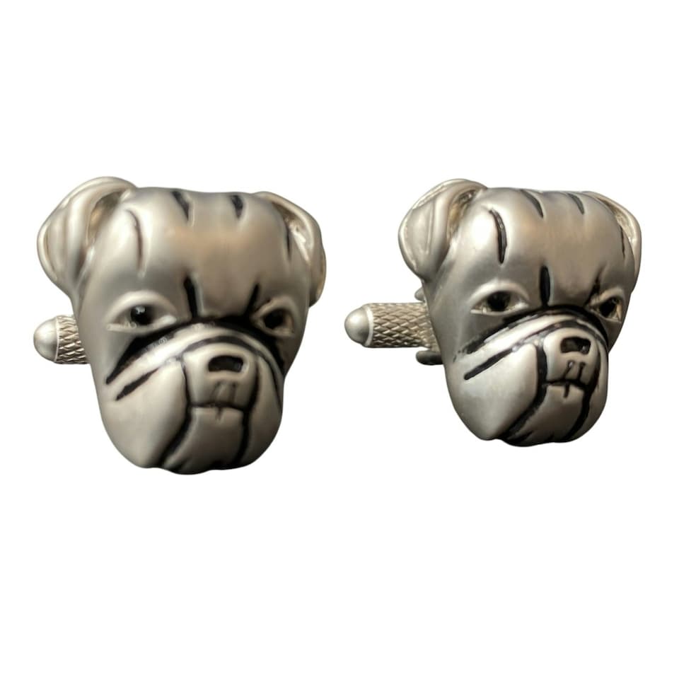 image 1 of Bulldog Cufflinks - Onyx Art CK104 Dog Novelty Cuffs