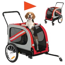 PawHut 2-In-1 Dog Bike Trailer Stroller w/ Universal Wheel Reflector Flag