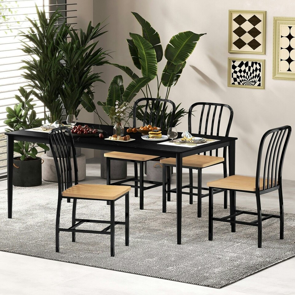 image 1 of COSTWAY Set of 2 Dining Chair Armless Spindle Kitchen Chairs Black