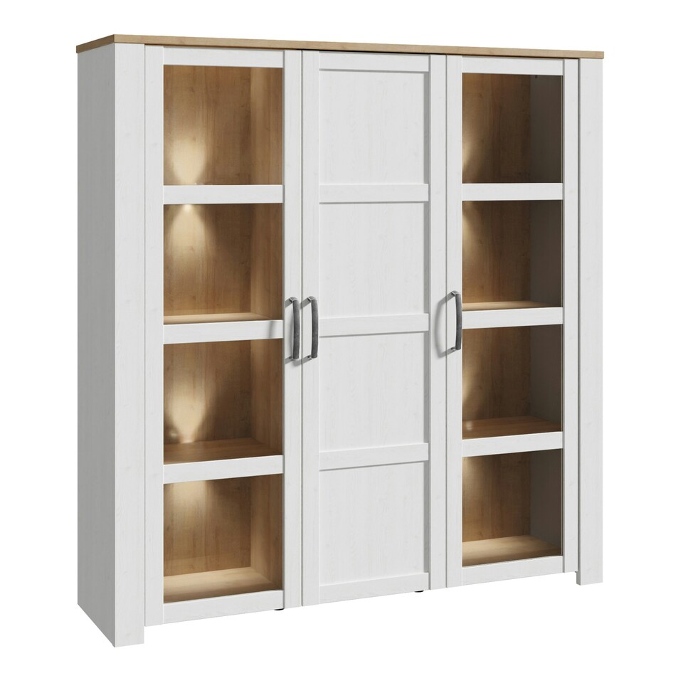 image 1 of Bohol 3 Door Large Display Cabinet in Riviera Oak/White