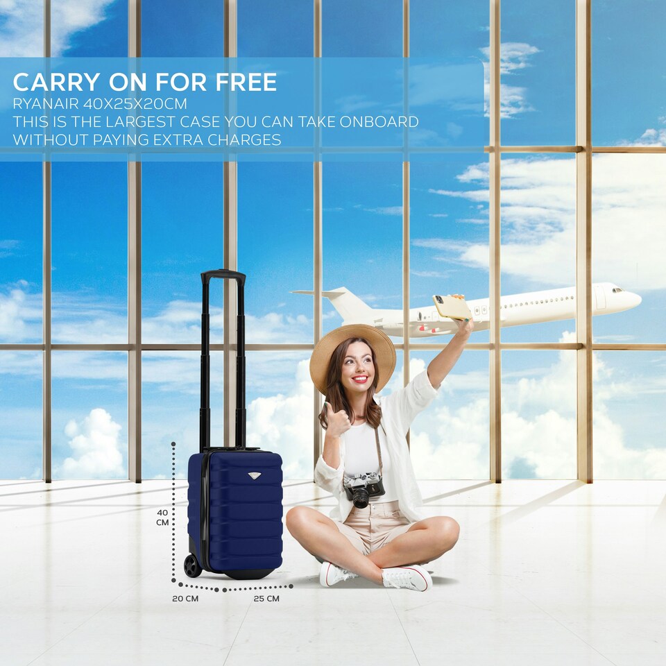 image 1 of Flight Knight Lightweight 2 Wheel ABS Hard Suitcase Cabin Hand Luggage 100+ Airlines Approved - British Airways, Ryanair & easyJet Free Carry On 40x20x25cm Blue | Navy | Cabin Bag