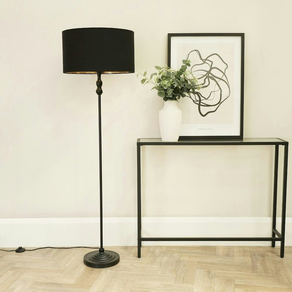 image 1 of ValueLights Maggie Black Metal Candlestick Slim Floor Lamp Base Black