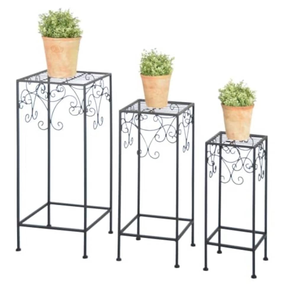 image 1 of Set of 3 Decorative Plant Stands Black