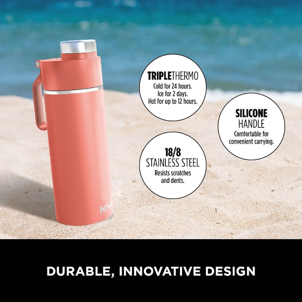 image 1 of Ninja Thirsti 530ml Travel Bottle Coral DW1801EUUKPE