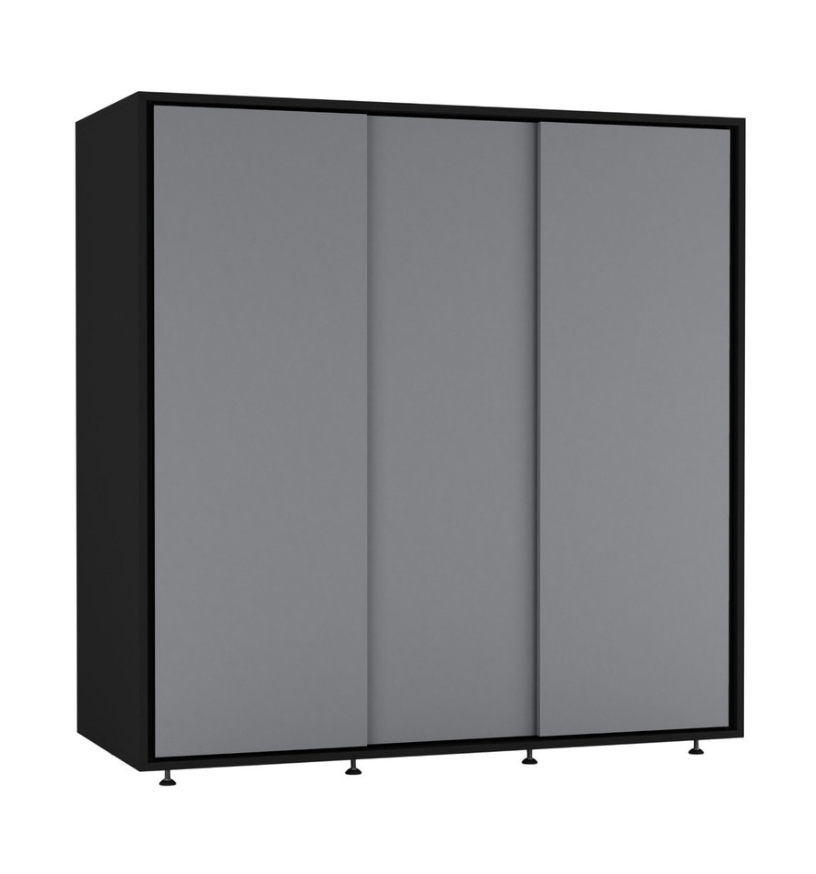 image 1 of 120cm 3 Sliding Doors Children Kids Wardrobe Bedroom Storage Closet Hanging Rail | Multi | Black with Grey Doors | 1