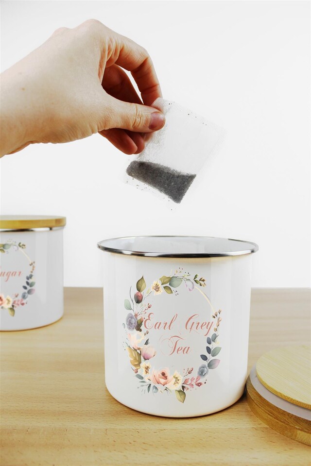 image 1 of Floral Wreath Tea, Coffee & Sugar Large Kitchen Canisters - Set of 3