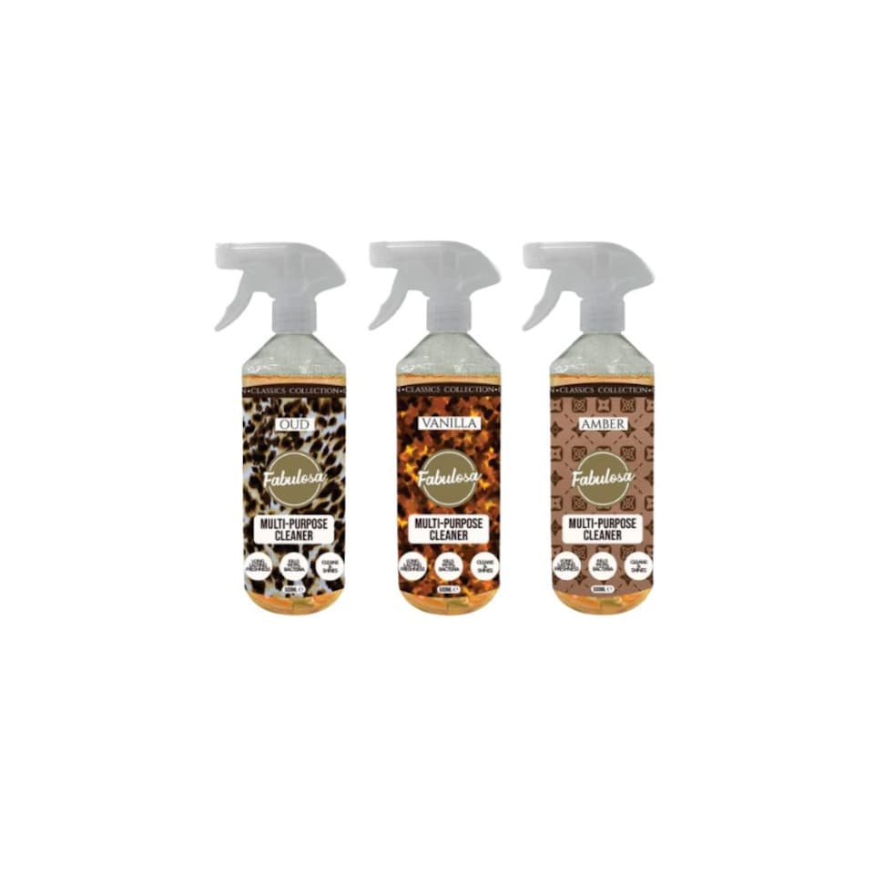 Fabulosa Dubai Scent 3 Piece Bundle Multipurpose Cleaner Vanilla, Amber & Oud 500ml