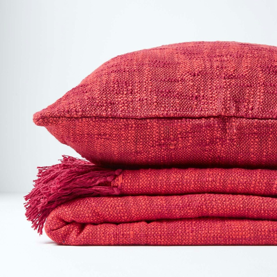 image 1 of Homescapes Nirvana Slub Cotton Orange Throw - 225 x 255 cm Orange