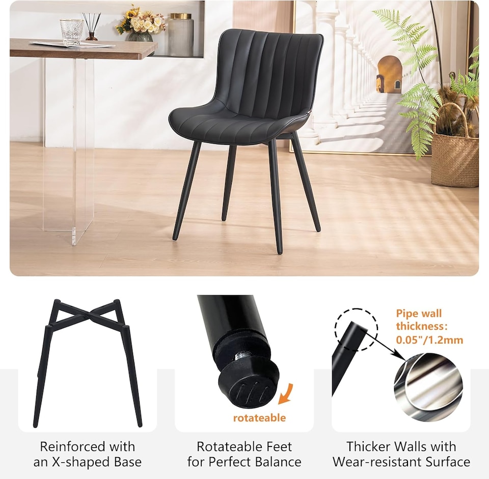 image 1 of Dining Chairs Set of 2 Leather with Sturdy Metal Legs for Home, Office, and Cafe