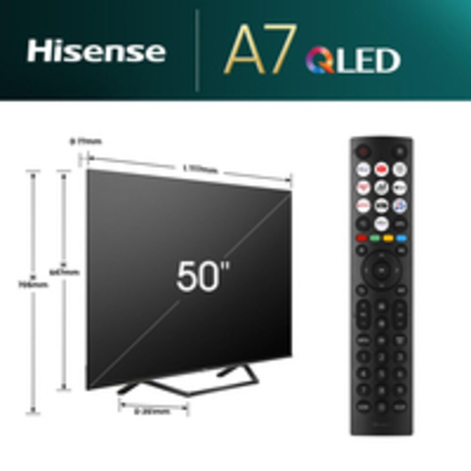 image 1 of Hisense 50A7NQ, 127 cm (50"), 3840 x 2160 pixels, QLED, Smart TV, Wi-Fi, Grey | Grey | Grey | 127 cm (50")