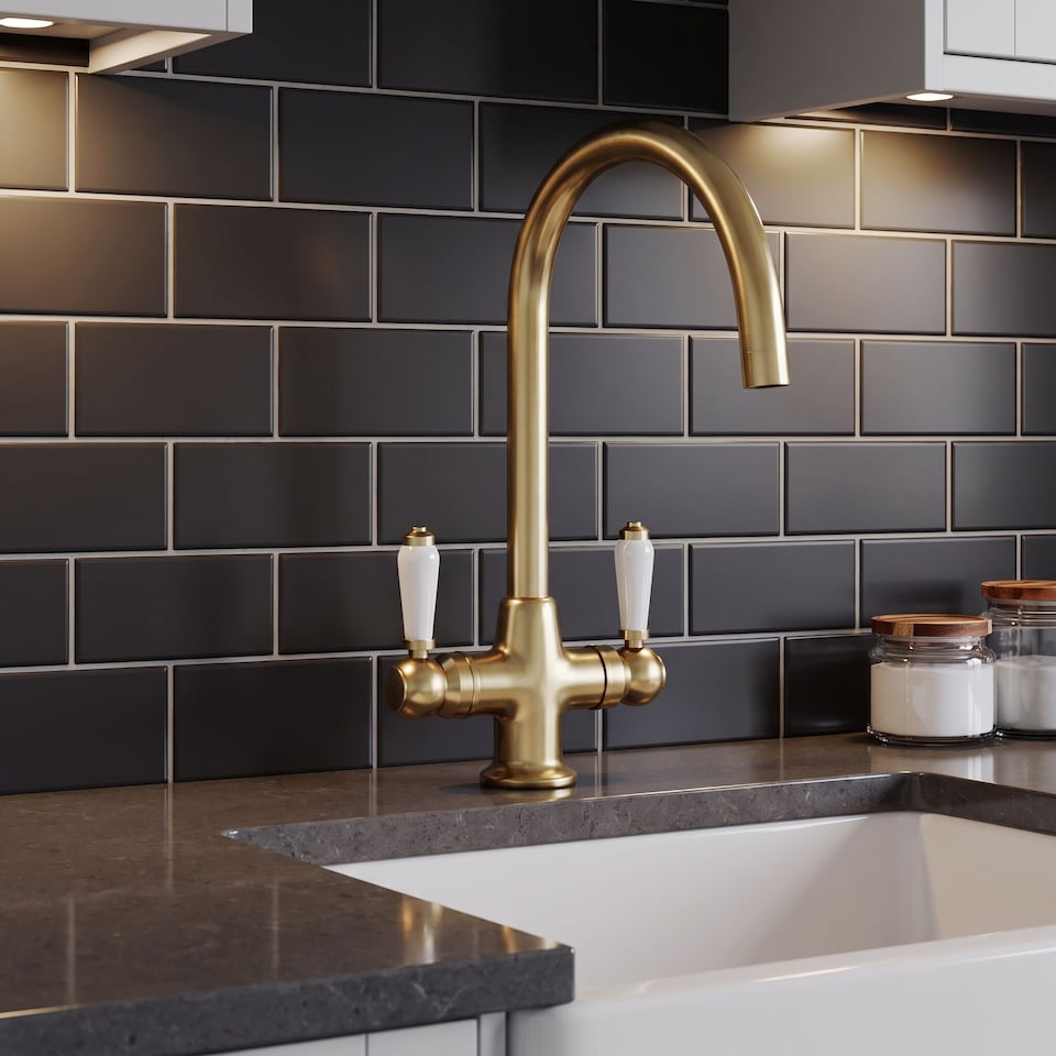 image 1 of Balterley Traditional Mono Mixer Kitchen Tap with Lever Handles | Copper | Brushed Brass | 1