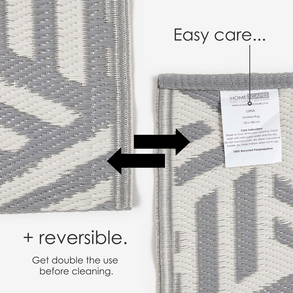 image 1 of Homescapes Outdoor Rug Luxury Waterproof Reversible Recycled, For Garden, Luna Geometric Grey | 150 x 240 cm