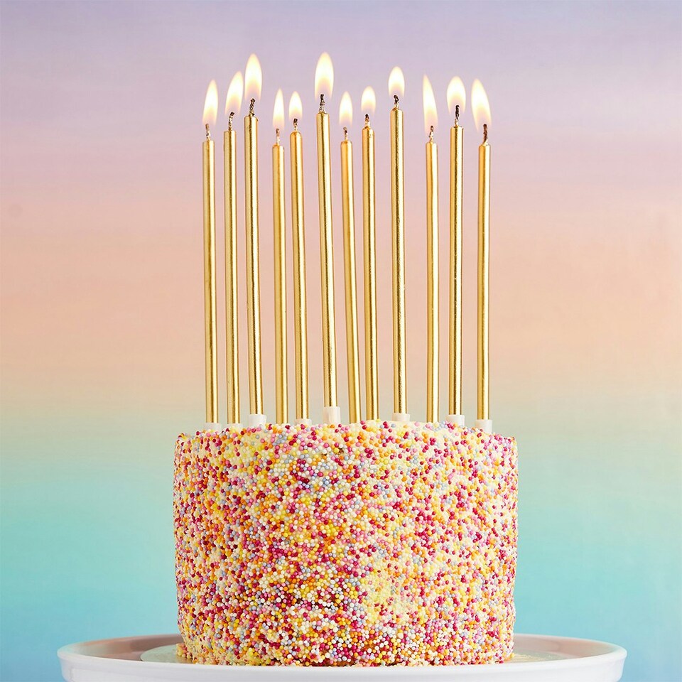 image 1 of Gold Tall Skinny Celebration Candles - Pack of 12