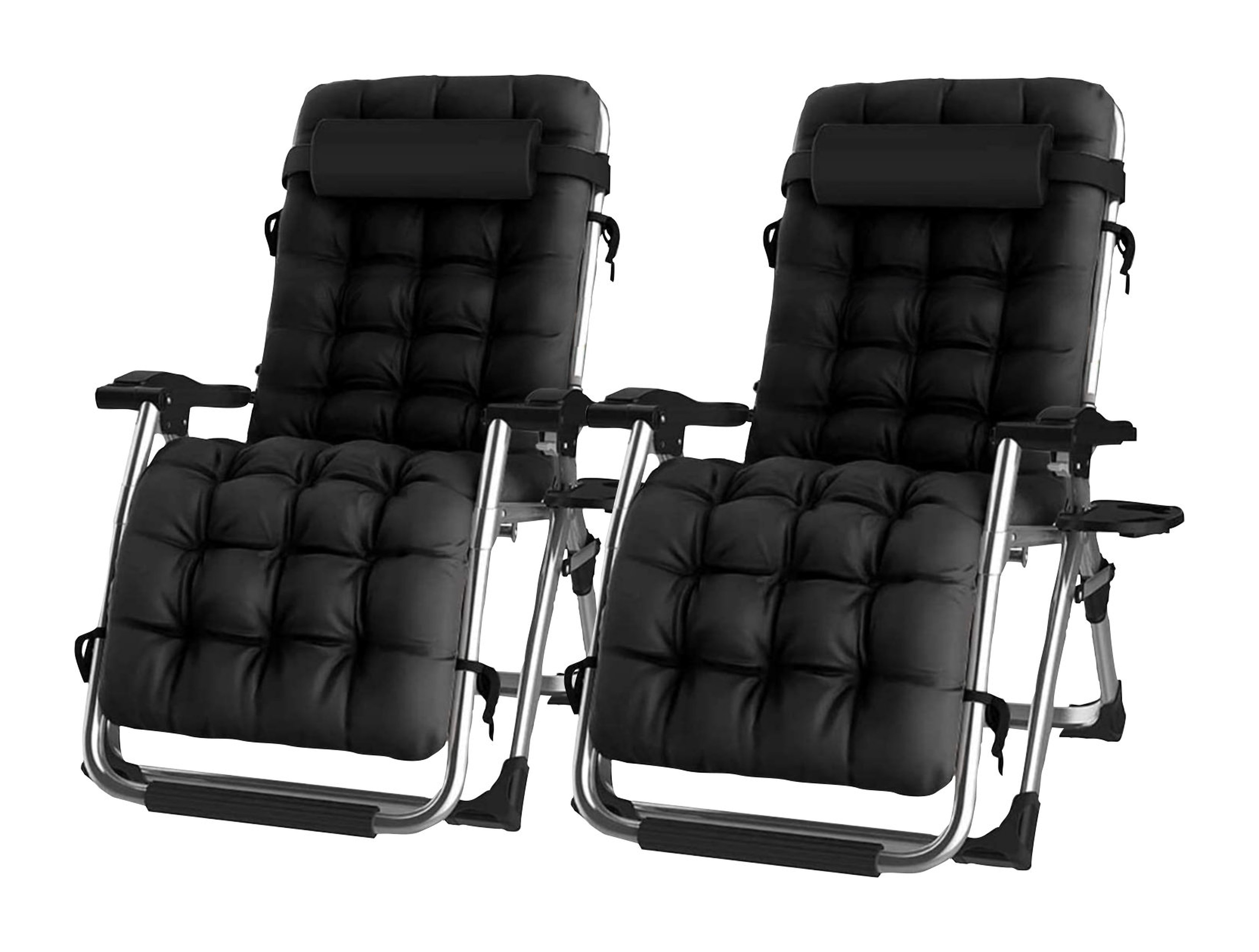 Groundlevel Pair of Luxury Gravity Garden Adjustable Sun Lounger Relaxer Chair with Cushion | Black | Black