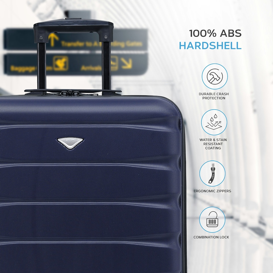 image 1 of Flight Knight Lightweight 2 Wheel ABS Hard Suitcases Cabin Carry On Hand Luggage Over 100 Airlines British Airways, Ryanair & easyJet Free Carry On 40x20x25cm Blue | Navy | Cabin Bag