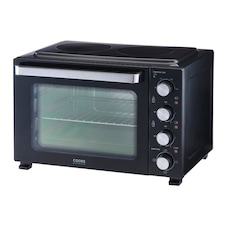 Cooks Professional 34L Mini Portable Oven with 2 Ceramic Hobs - Electric Portable Countertop Cooker | Black | Black & Silver | 34L