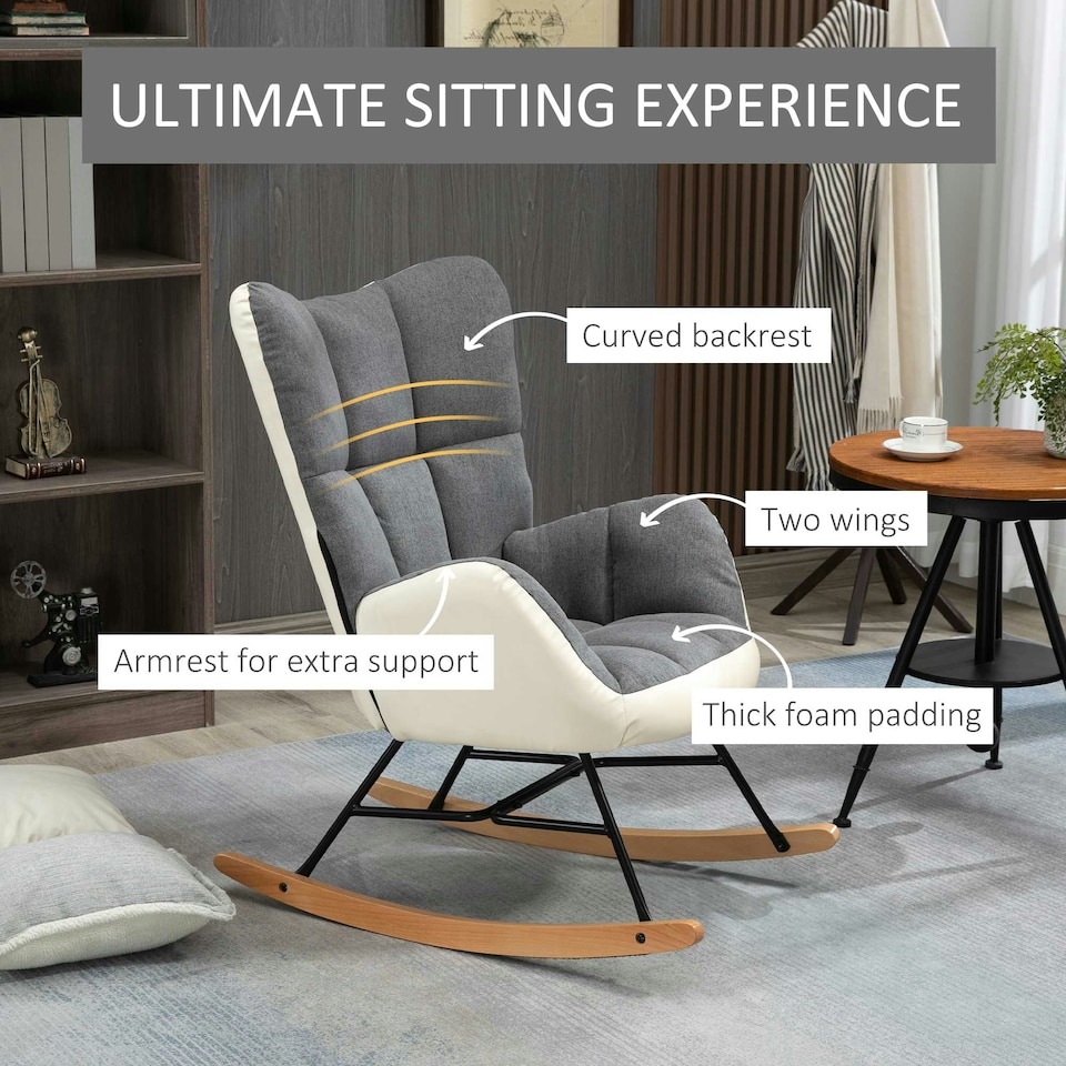 image 1 of HOMCOM Rocking Chair for Nursery Upholstered Wingback Armchair