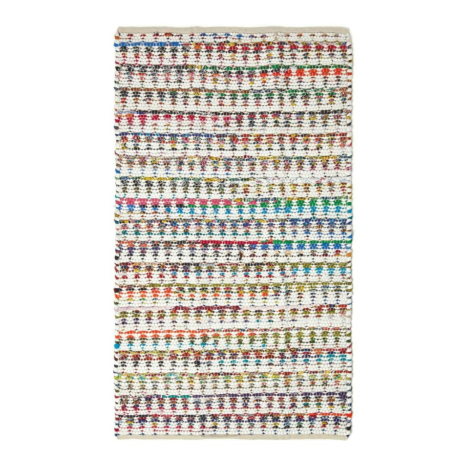 image 1 of Homescapes Handwoven Multi Coloured 100% Cotton Diamond Chindi Rug - 90 x 150 cm Multi | 90 x 150 cm