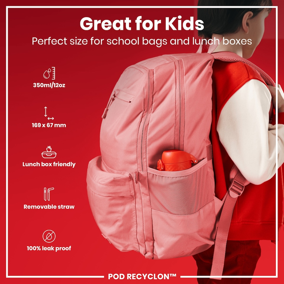image 1 of Leak Proof Kids Water Bottle, BPA Free, 350ml (12oz) | Red | Red With Straw